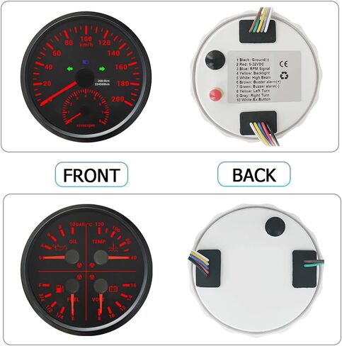 Eling 110mm 2 Gauge Set Speedometer GPS 200km/h مع مقياس سرعة الدوران 0-8000 دورة في الدقيقة مع إجمالي عدد الكيلومترات 4in1 لمستوى الوقود متعدد الوظائف. ضغط الزيت 0-10BAR Voltmeter 12V لقارب RV Auto in Kuwait