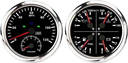 Eling 110mm 2 Gauge Set Speedometer GPS 200km/h مع مقياس سرعة الدوران 0-8000 دورة في الدقيقة مع إجمالي عدد الكيلومترات 4in1 لمستوى الوقود متعدد الوظائف. ضغط الزيت 0-10BAR Voltmeter 12V لقارب RV Auto in Kuwait
