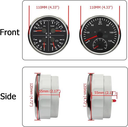 Eling 110mm 2 Gauge Set Speedometer GPS 200km/h مع مقياس سرعة الدوران 0-8000 دورة في الدقيقة مع إجمالي عدد الكيلومترات 4in1 لمستوى الوقود متعدد الوظائف. ضغط الزيت 0-10BAR Voltmeter 12V لقارب RV Auto in Kuwait