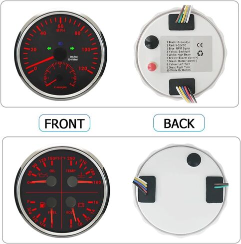 Eling 110mm 2 Gauge Set Speedometer GPS 200km/h مع مقياس سرعة الدوران 0-8000 دورة في الدقيقة مع إجمالي عدد الكيلومترات 4in1 لمستوى الوقود متعدد الوظائف. ضغط الزيت 0-10BAR Voltmeter 12V لقارب RV Auto in Kuwait