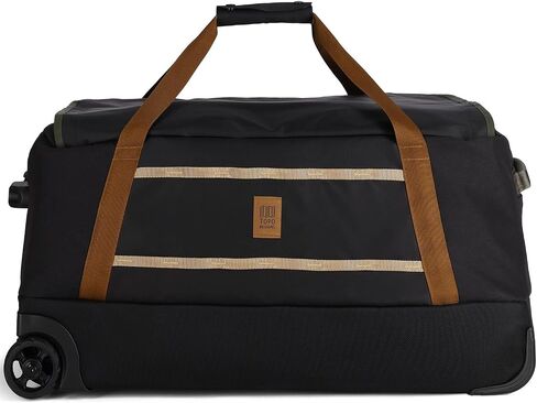 Topo Designs Mountain Duffel Roller 90L, Telescoping Handle, Crushproof Wheels, External Stabilizer Bar + Panel Rails, Matte PVC Liner, Bluesign Approved (Black/Neutral) in Saudi Arabia