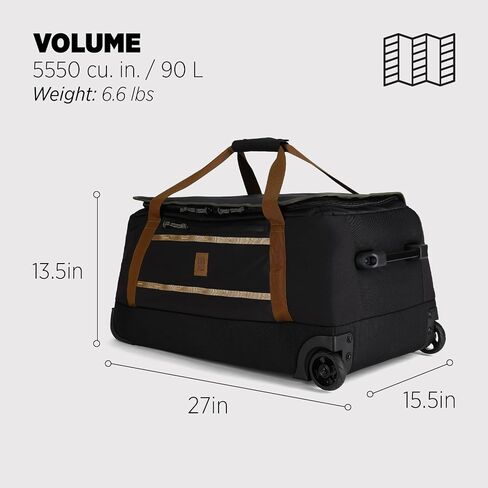 Topo Designs Mountain Duffel Roller 90L, Telescoping Handle, Crushproof Wheels, External Stabilizer Bar + Panel Rails, Matte PVC Liner, Bluesign Approved (Black/Neutral) in Saudi Arabia