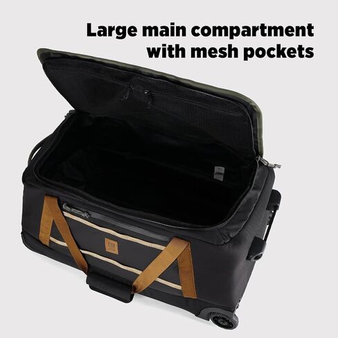 Topo Designs Mountain Duffel Roller 90L, Telescoping Handle, Crushproof Wheels, External Stabilizer Bar + Panel Rails, Matte PVC Liner, Bluesign Approved (Black/Neutral) in Saudi Arabia