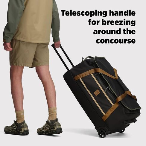 Topo Designs Mountain Duffel Roller 90L, Telescoping Handle, Crushproof Wheels, External Stabilizer Bar + Panel Rails, Matte PVC Liner, Bluesign Approved (Black/Neutral) in Saudi Arabia