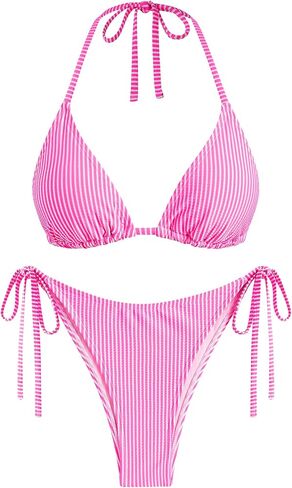 ZAFUL Triangle Bikini for Women 2 Piece Halter Bikini Sets Sexy High Cut Bathing Suit Side Tie Wave Textured Swimsuits in Saudi Arabia