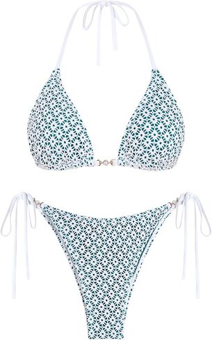 ZAFUL Triangle Bikini for Women 2 Piece Halter Bikini Sets Sexy High Cut Bathing Suit Side Tie Wave Textured Swimsuits in Saudi Arabia