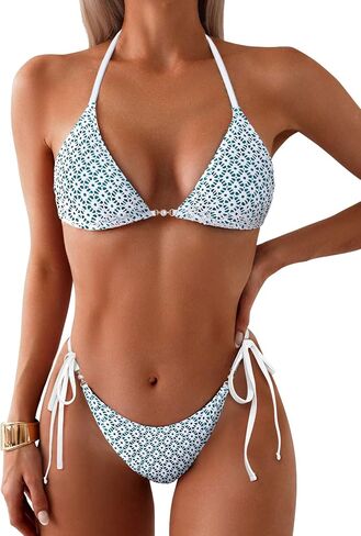 ZAFUL Triangle Bikini for Women 2 Piece Halter Bikini Sets Sexy High Cut Bathing Suit Side Tie Wave Textured Swimsuits in Saudi Arabia