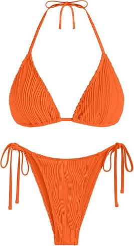 ZAFUL Triangle Bikini for Women 2 Piece Halter Bikini Sets Sexy High Cut Bathing Suit Side Tie Wave Textured Swimsuits in Saudi Arabia