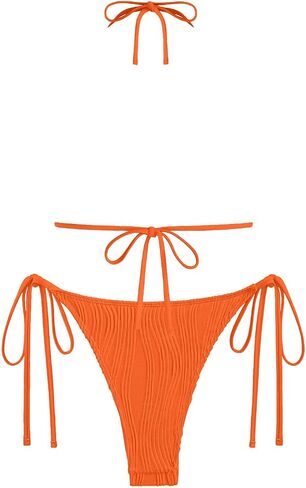 ZAFUL Triangle Bikini for Women 2 Piece Halter Bikini Sets Sexy High Cut Bathing Suit Side Tie Wave Textured Swimsuits in Saudi Arabia