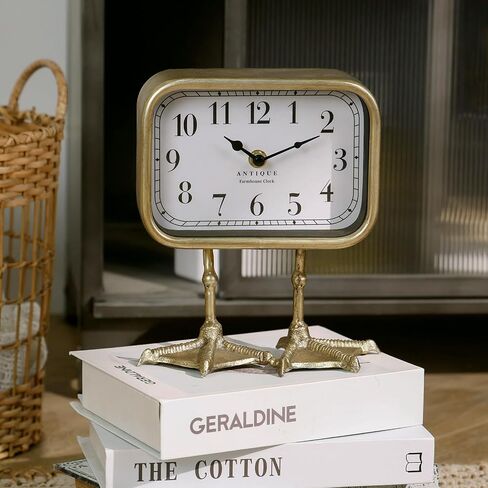 Nikky Home Vintage Table Top Clock ، Puck Duck Paw Silent Shild Desk Clock Batcle التي تعمل ، ديكور المنزل لغرفة المعيشة ، رف ، غرفة نوم ، سرير - ذهبي in Saudi Arabia