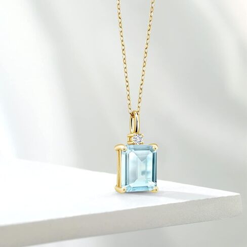 قلادة من Gem Stone King 925 فضية من الياقوت الأزرق والأبيض من الألماس الأبيض للنساء (3.49 قيراط، حجر كريم بخت شهر سبتمبر، قطع الزمرد 10 × 8 مم مع سلسلة فضية 18 بوصة) in Saudi Arabia