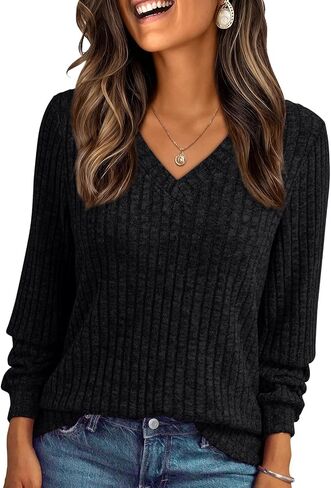 AUTOMET Womens V Neck Long Sleeve Shirt Fall Fashion Tops Tunic Dressy Casual Sweater Clothes Cute Trendy Work Outfits 2025 in Saudi Arabia