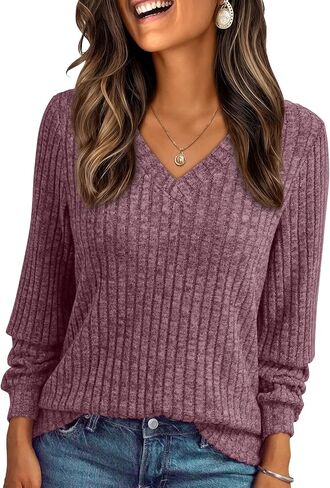 AUTOMET Womens V Neck Long Sleeve Shirt Fall Fashion Tops Tunic Dressy Casual Sweater Clothes Cute Trendy Work Outfits 2025 in Saudi Arabia