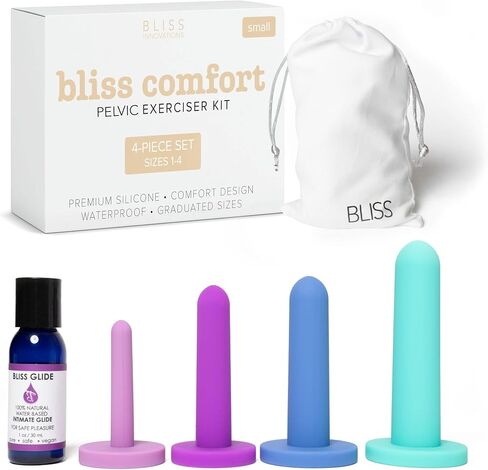 Bliss Comfort 4 -Dilator Kit - سيليكون ناعم متميز - مدرب تمرين عضلات الحوض - أحجام صغيرة 1-4. الخطوة الأولى المثالية. مكافأة النعيم انزلاق ، 8 دولارات قيمة! in Saudi Arabia