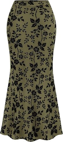 BTFBM Womens Floral Mesh Midi Skirt مرنة عالية الخصر بوهو الأنيقة حورية البحر 2025 الصيف الخريف التنانير الطويلة للنساء in Saudi Arabia