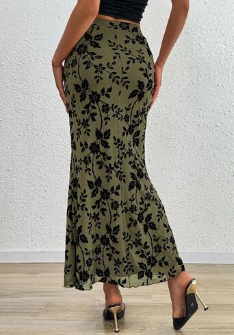 BTFBM Womens Floral Mesh Midi Skirt مرنة عالية الخصر بوهو الأنيقة حورية البحر 2025 الصيف الخريف التنانير الطويلة للنساء in Saudi Arabia