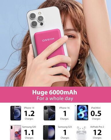 باور بانك من ميسو بسعة 6000 مللي أمبير في الساعة، مزود بكابلات مدمجة، وردي in Kuwait