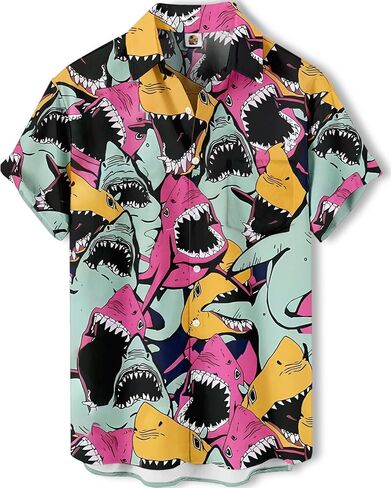 Men's Hawaiian Shirt Button Down Funny Printed Casual Short Sleeve Summer Beach Shirts in Saudi Arabia