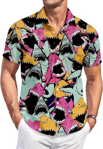 Men's Hawaiian Shirt Button Down Funny Printed Casual Short Sleeve Summer Beach Shirts in Saudi Arabia