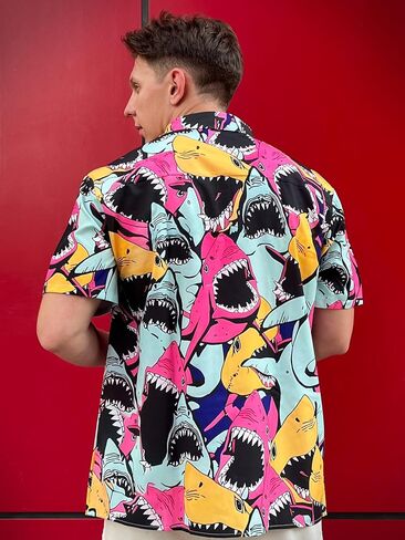 Men's Hawaiian Shirt Button Down Funny Printed Casual Short Sleeve Summer Beach Shirts in Saudi Arabia