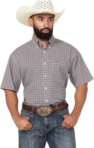 Cinch Mens Arena Flex Red Print Short Sleeve Button Down Shirt in Saudi Arabia