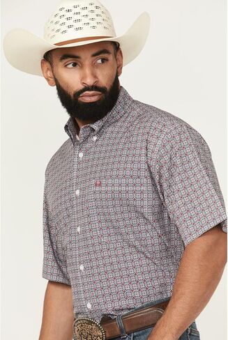 Cinch Mens Arena Flex Red Print Short Sleeve Button Down Shirt in Saudi Arabia