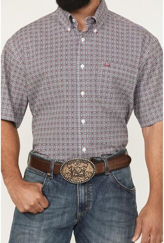 Cinch Mens Arena Flex Red Print Short Sleeve Button Down Shirt in Saudi Arabia