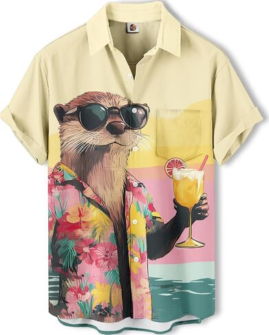 Men's Hawaiian Shirt Button Down Funny Printed Casual Short Sleeve Summer Beach Shirts in Saudi Arabia