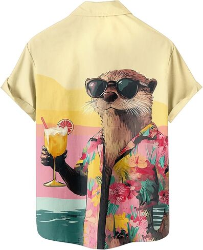 Men's Hawaiian Shirt Button Down Funny Printed Casual Short Sleeve Summer Beach Shirts in Saudi Arabia