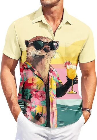 Men's Hawaiian Shirt Button Down Funny Printed Casual Short Sleeve Summer Beach Shirts in Saudi Arabia