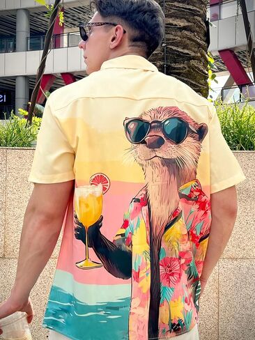 Men's Hawaiian Shirt Button Down Funny Printed Casual Short Sleeve Summer Beach Shirts in Saudi Arabia