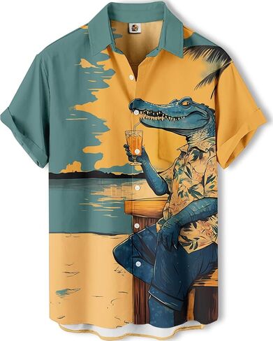 Men's Hawaiian Shirt Button Down Funny Printed Casual Short Sleeve Summer Beach Shirts in Saudi Arabia