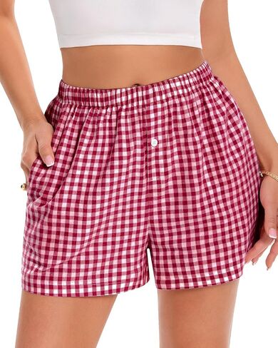 Boxer Shorts for Women Summer Gingham Pajama Casual Plaid Shorts Y2K Beach Bottoms with Pocket in Saudi Arabia