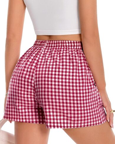 Boxer Shorts for Women Summer Gingham Pajama Casual Plaid Shorts Y2K Beach Bottoms with Pocket in Saudi Arabia