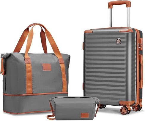 Joyway Carry on Luggage Sets 3 Piece with Spinner Wheels,Hardside 20 Inch Carry-on Suitcase 22x14x9 Airline Approved with Combination Lock, Grey Brown in Kuwait