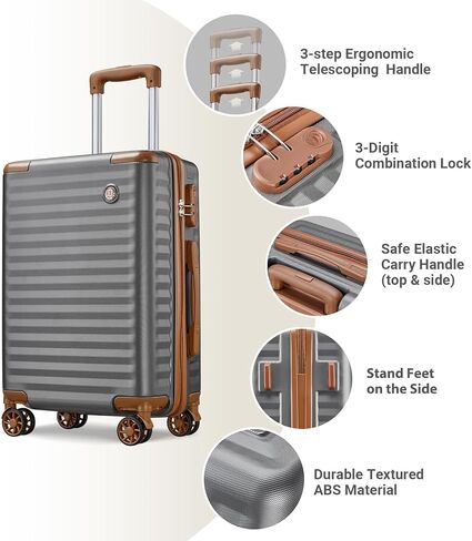 Joyway Carry on Luggage Sets 3 Piece with Spinner Wheels,Hardside 20 Inch Carry-on Suitcase 22x14x9 Airline Approved with Combination Lock, Grey Brown in Kuwait