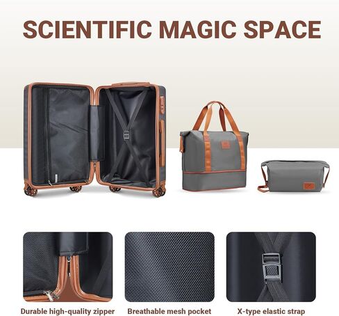 Joyway Carry on Luggage Sets 3 Piece with Spinner Wheels,Hardside 20 Inch Carry-on Suitcase 22x14x9 Airline Approved with Combination Lock, Grey Brown in Kuwait