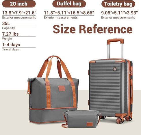 Joyway Carry on Luggage Sets 3 Piece with Spinner Wheels,Hardside 20 Inch Carry-on Suitcase 22x14x9 Airline Approved with Combination Lock, Grey Brown in Kuwait
