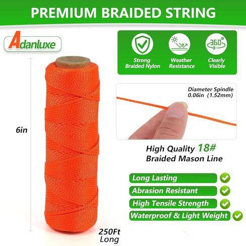 Mason Line Nylon String Line, 250Ft #18 Braided Twine String for Gardening, Garden Tomato String Twine, Premium Construction String Line Level for Masonry Tools, Outdoor Kite String in Saudi Arabia