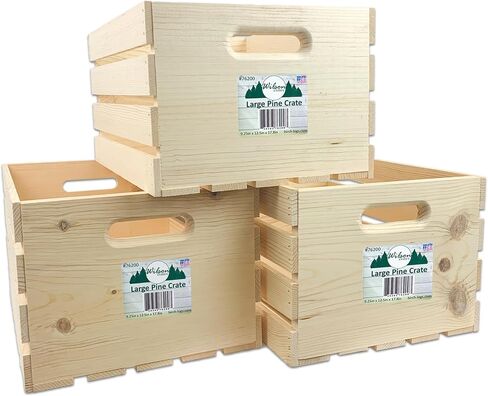 Wilson Large Wooden Pine Crate for Storage and Decoration at Home, Office, Kitchen, Bedroom, and Retail (12.5"x9.625"x17.875") (Set of 3) in Saudi Arabia