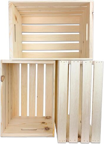 Wilson Large Wooden Pine Crate for Storage and Decoration at Home, Office, Kitchen, Bedroom, and Retail (12.5"x9.625"x17.875") (Set of 3) in Saudi Arabia