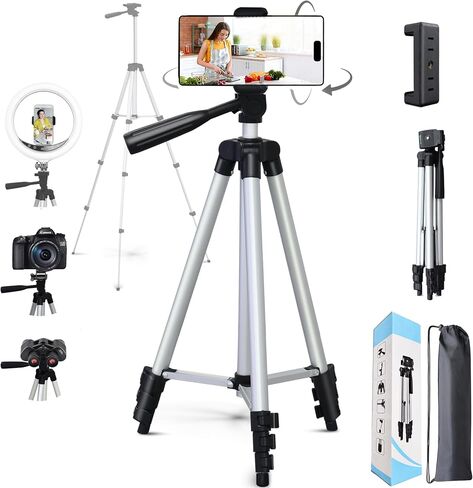 Tripod, Suitable for Cameras, Mobile Video/Live Streaming, Cameras, telescopes, projectors, Circular Lights, with an Extension Height of 1.3 Meters, Silver 0.84 pounds in Saudi Arabia