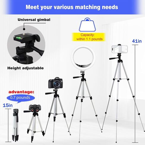 Tripod, Suitable for Cameras, Mobile Video/Live Streaming, Cameras, telescopes, projectors, Circular Lights, with an Extension Height of 1.3 Meters, Silver 0.84 pounds in Saudi Arabia