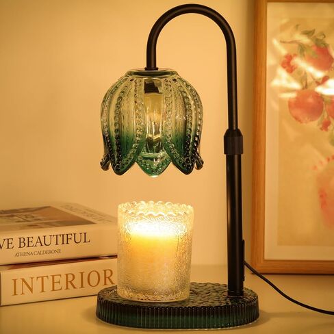 Tulip Candle Warmer Lamp – Vintage Wax Melt Warmer with Timer, Dimmer & Adjustable Height for Jar Candles – Decorative Home Accent for Women, 2 Bulbs Included (Green) in Saudi Arabia