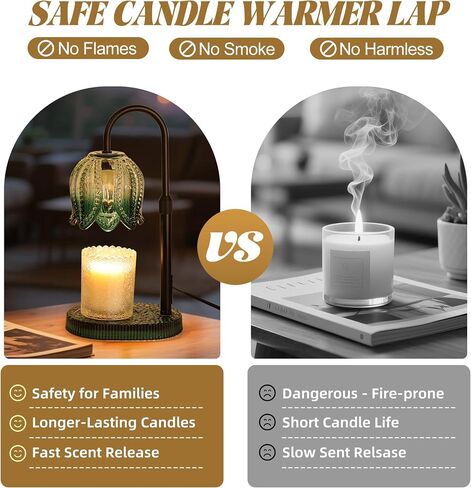 Tulip Candle Warmer Lamp – Vintage Wax Melt Warmer with Timer, Dimmer & Adjustable Height for Jar Candles – Decorative Home Accent for Women, 2 Bulbs Included (Green) in Saudi Arabia