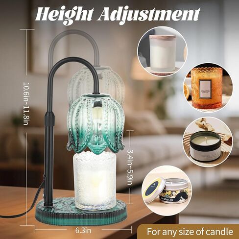 Tulip Candle Warmer Lamp – Vintage Wax Melt Warmer with Timer, Dimmer & Adjustable Height for Jar Candles – Decorative Home Accent for Women, 2 Bulbs Included (Green) in Saudi Arabia