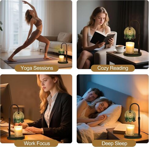 Tulip Candle Warmer Lamp – Vintage Wax Melt Warmer with Timer, Dimmer & Adjustable Height for Jar Candles – Decorative Home Accent for Women, 2 Bulbs Included (Green) in Saudi Arabia