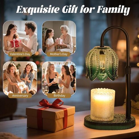 Tulip Candle Warmer Lamp – Vintage Wax Melt Warmer with Timer, Dimmer & Adjustable Height for Jar Candles – Decorative Home Accent for Women, 2 Bulbs Included (Green) in Saudi Arabia