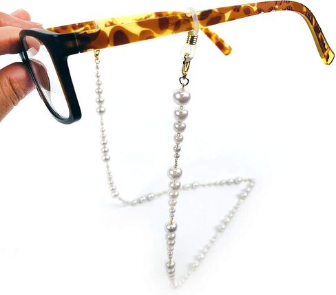 MSource Eyeglass Sunglass Chain Necklace Large Pearl and Gold Lanyard Mask Chain and Cords Gifts with Gift Box for Women, Teen, Elderly in Saudi Arabia
