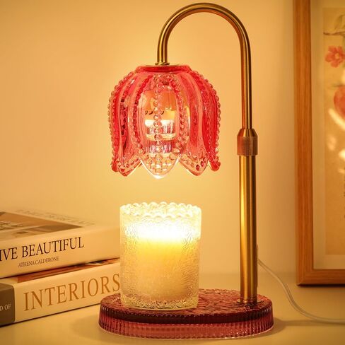 Tulip Candle Warmer Lamp – Vintage Wax Melt Warmer with Timer, Dimmer & Adjustable Height for Jar Candles – Decorative Home Accent for Women, 2 Bulbs Included (Green) in Saudi Arabia